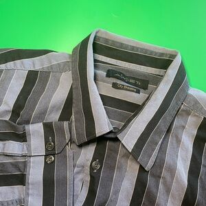 Axist Mens XXL Long‎ Sleeve Button Up Gray and Black Striped Casual Dress Shirt